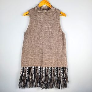 New Directions Sleeveless BoHo Turtleneck Sweater w/ Fringe, Size L